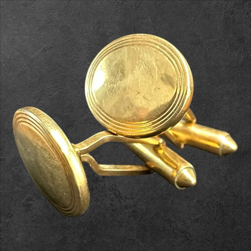 Krementz‎ Cufflinks Mens OS Gold Tone Vintage Patented Oval Concentric Border